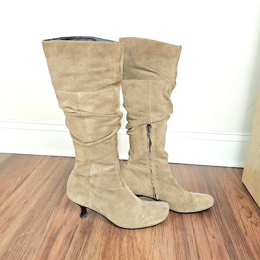 Janet & Janet Taupe Suede Slouch Boots Made in Italy EU 40